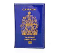 Porta passaporto canadese a specchio laser in pelle PU Custodia per passaporto moda fantasia in pelle stampata oro libro passaporto, Blu, 11 x 15 cm, Casual