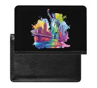 Porta passaporto colorato con skyline di New York, per uomo e donna, in pelle PU, per passaporto, portafoglio da viaggio