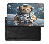 Porta passaporto con astronauta gatto nello spazio per donne e uomini in pelle PU custodia per passaporto custodia per viaggio minimalista sottile tasca frontale portafoglio porta carte di credito