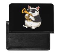 Porta passaporto con corno francese con gatto che suona il corno francese, sottile, organizer per documenti da viaggio, con slot per carte di credito, per donne e, Stile:, Taglia unica, MHXYZHW