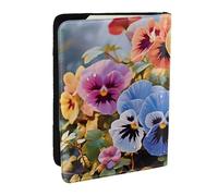 Porta passaporto con fiori di viola del pensiero per viaggi, custodia per passaporto RFID, in pelle PU, custodia per passaporto carino per donne e uomini
