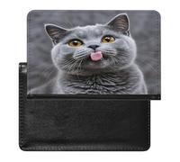Porta passaporto con gatto blu che sporge la lingua per donne e uomini in pelle PU custodia per passaporto custodia per viaggio minimalista sottile tasca frontale portafoglio porta carte di credito