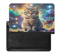 Porta passaporto con gatto seduto all'interno della nebulosa per donne e uomini in pelle PU custodia a portafoglio per passaporto custodia da viaggio minimalista sottile tasca frontale portafoglio