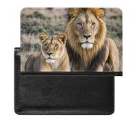 Porta passaporto con leone africano e leonessa, porta carte d'identità, custodia da viaggio, unisex, per adulti, impermeabile