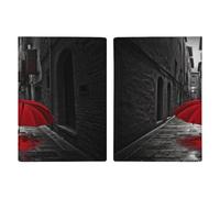 Porta passaporto con ombrello rosso su Dark Street, ultra sottile, in pelle PU, organizer per documenti da viaggio, compatto, premium, internazionale, per donne e uomini