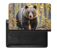 Porta passaporto con orsetto marrone in autunno, porta carte d'identità, custodia da viaggio unisex per adulti, impermeabile