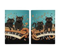 Porta passaporto con quattro gatti neri sul pianoforte, ultra sottile, in pelle PU, organizer compatto premium internazionale per passaporto statunitense, per donne e uomini