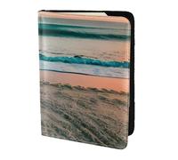 Porta passaporto con stampa a tema tramonto sulla spiaggia, elementi essenziali da viaggio, carte e passaporto, portafoglio antifurto, dimensioni adatte a tutti i passaporti standard