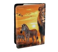 Porta passaporto con stampa di leone, giraffa, zebra, da viaggio, in pelle PU, per uomini e donne, 16,5 cm, Nero , Taglia unica