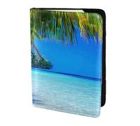 Porta passaporto con stampa tropicale di sabbia bianca e oceano, elementi essenziali da viaggio, carte e passaporto, portafoglio antifurto, dimensioni adatte a tutti i passaporti standard