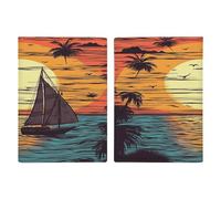 Porta passaporto con tramonto e barca a vela, ultra sottile, in pelle PU, organizer compatto premium internazionale per passaporto statunitense, per donne e uomini