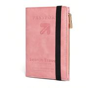 Porta passaporto da donna alla moda con motivo a lettere, portafoglio da viaggio con chiusura a doppia piega e cerniera anti-furto RFID, accessorio da viaggio regalo per moglie o fidanzata, essenziale
