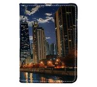 Porta passaporto da uomo, porta passaporto copertine portafogli, organizer per documenti di viaggio, paesaggio notturno città luna, Motivo 3637, 10x14cm/4x5.5 in