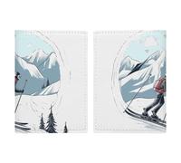 Porta passaporto da viaggio a tema sci, custodia per passaporto con scomparti per carte di credito e carta d'imbarco, organizer da viaggio per documenti d'identità di famiglia (20 x 13 cm)