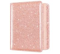 Porta passaporto da viaggio con blocco RFID, in pelle PU di alta qualità, con slot per carte, portapenne, mantiene l'organizzazione, essenziale da viaggio per donne e uomini, Rosa glitterata