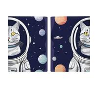 Porta passaporto da viaggio con gatto in Spacess, con scomparti per carte di credito e carta d'imbarco, organizer da viaggio per documenti d'identità di famiglia (20 x 13 cm)