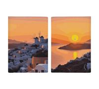 Porta passaporto da viaggio con isola della Grecia, con scomparti per carte di credito e carta d'imbarco, per documenti d'identità e famiglia (20 x 13 cm)