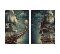 Porta passaporto da viaggio con nave pirata nautica, vintage, con scomparti per carte di credito e carta d'imbarco, organizer per documenti d'identità e documenti di famiglia (20 x 13 cm)