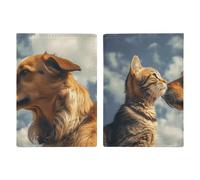 Porta passaporto da viaggio faccia a faccia con cane e gatto, con scomparti per carte di credito e carta d'imbarco, organizer per documenti d'identità di famiglia (20 x 13 cm)