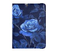 Porta passaporto decorativo in pelle blu reale unico con fiore rosa per viaggi uomini documenti di viaggio organizzatore protezione porta carte custodia passaporto leggero, Fiore unico rosa blu reale,