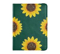 Porta passaporto decorativo in pelle verde con girasole con glitter finti per viaggi e famiglia Custodia protettiva per badge d'identità porta carte di vaccino portafoglio leggero, Falso Glitter