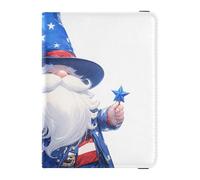 Porta passaporto e carta di vaccino in pelle per il giorno dell'indipendenza del 4 luglio bianco con gnomo in stile cartone animato combinato per viaggi documenti di viaggio organizer protezione