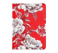 Porta passaporto e carte di vaccino con peonie bianche e rosse, organizer per documenti di viaggio, con scomparto per carte di vaccino, essenziale da viaggio, impermeabile