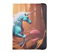 Porta passaporto e carte di vaccino con unicorno bianco nella foresta magica di lucciole, portafoglio per passaporto da viaggio, porta passaporto in pelle combinata con slot per carte di vaccino per