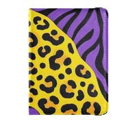 Porta passaporto e carte di vaccino in pelle con stampa leopardata giallo-viola combo organizer per documenti di viaggio porta passaporto combinato con slot per carte di vaccino per donne e uomini