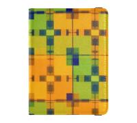 Porta passaporto e vaccino in pelle combinata porta passaporto da viaggio porta passaporto per uomini e donne impermeabile, Griglia quadrata piccola verde arancione, 1 size, moderno
