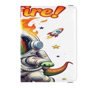 Porta passaporto e vaccino in pelle con motivo astronauta T-rex on Fire, organizer per documenti di viaggio, con scomparto per carte di vaccino, impermeabile, per uomini e donne