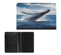 Porta passaporto elegante con stampa di balena sopra l'acqua di mare Custodia per passaporto sottile da viaggio portafoglio per donne uomini, stile, taglia unica, protezione passaporto