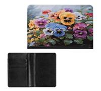 Porta passaporto elegante con stampa di fiori di viola del pensiero, sottile, da viaggio, per donne e uomini, stile, taglia unica, protezione passaporto