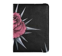 Porta passaporto impermeabile in pelle con rose rosse in stile gotico custodia protettiva per il vaccino custodia per passaporto custodia per le donne leggere, rose rosse borchiate in stile gotico, 1,
