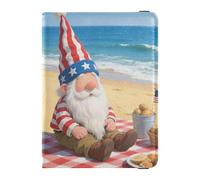 Porta passaporto in pelle a forma di gnomo patriottico sulla spiaggia, da viaggio, sicuro, nascosto, per uomini, viaggi d'affari