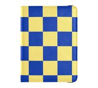 Porta passaporto in pelle a quadri giallo e blu per gli uomini di viaggio per il viaggio Vaccino Card Holder Combo Porta passaporto per le donne Impermeabile, Quadri gialli e blu, 1 size