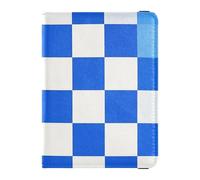 Porta passaporto in pelle blu bianca a scacchi per donne da viaggio per documenti di viaggio organizer protezione passaporto con blocco RFID per donne ultra sottile, A scacchi, tinta unita, blu,