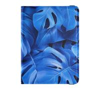 Porta passaporto in pelle blu con foglie tropicali e fiori vaccinali, con scomparto per carte di vaccino, ultra sottile, Fiori di fogliame tropicale blu, 1 size