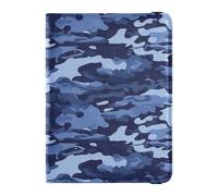 Porta passaporto in pelle blu mimetico da viaggio per la famiglia, copertine nascoste per documenti di viaggio in famiglia