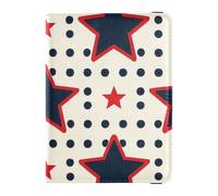 Porta passaporto in pelle blu scuro a pois rosso vino per documenti di viaggio organizer protezione badge ID vaccino porta carte portafoglio per uomo impermeabile, Rosso vino stelle puntino blu scuro,