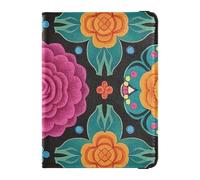 Porta passaporto in pelle bohémien colorato floreale alla moda per documenti di viaggio organizer protezione passaporto con blocco RFID per uomo leggero, Boho colorato floreale rosa alla moda, 1 size