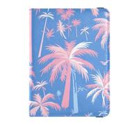 Porta passaporto in pelle color pesca con palma blu acquarello, portafoglio per passaporto, badge, carta d'identità, vaccino, portafoglio ultra sottile, Acquerello blu pesca palma, 1 size