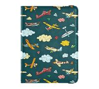 Porta passaporto in pelle con aeroplani in un blu scuro blu cielo per viaggi sicuro nascosto denaro e carte di credito per accessori da viaggio in famiglia