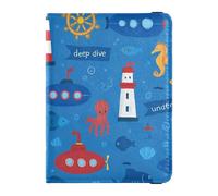 Porta passaporto in pelle con faro e mondo marino per viaggi impermeabile portafoglio da viaggio per documenti di viaggio in famiglia