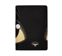 Porta passaporto in pelle con gatto in un fiocco arancione con scomparti per carte di credito, custodia per passaporto da donna, Gatto nero e occhi