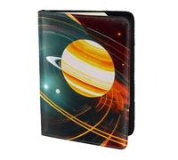 Porta passaporto in pelle con stampa di Giove Saturno con sistema solare, per donne e uomini, portafoglio da viaggio porta passaporto, nero, Taglia unica
