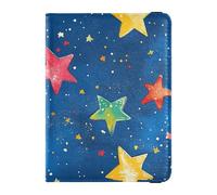 Porta passaporto in pelle con stelle e pittura a olio blu, porta passaporto combinato con slot per carte di vaccino leggero, Stelle blu della pittura a olio, 1 size