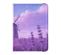 Porta passaporto in pelle e porta carte di vaccino Combo Travel passaporto portafoglio porta passaporto per donne e uomini impermeabile, Mulino a vento Fantasy Lavanda, 1 size, moderno