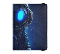 Porta passaporto in pelle e vaccino, organizer per documenti di viaggio, per uomini e donne, impermeabile, Astronauta Blu Fantascienza Arte, 1 size, moderno