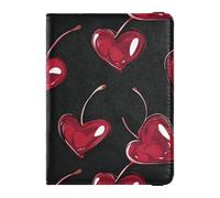 Porta passaporto in pelle e vaccino, organizer per documenti di viaggio, per uomini e donne, impermeabile, Love Red Cherry Pattern, 1 size, moderno